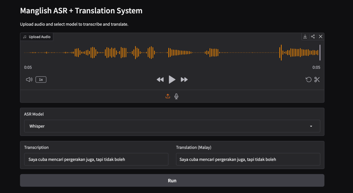 Figure 3.6.3:1. Main Gradio interface for speech-to-text translation.